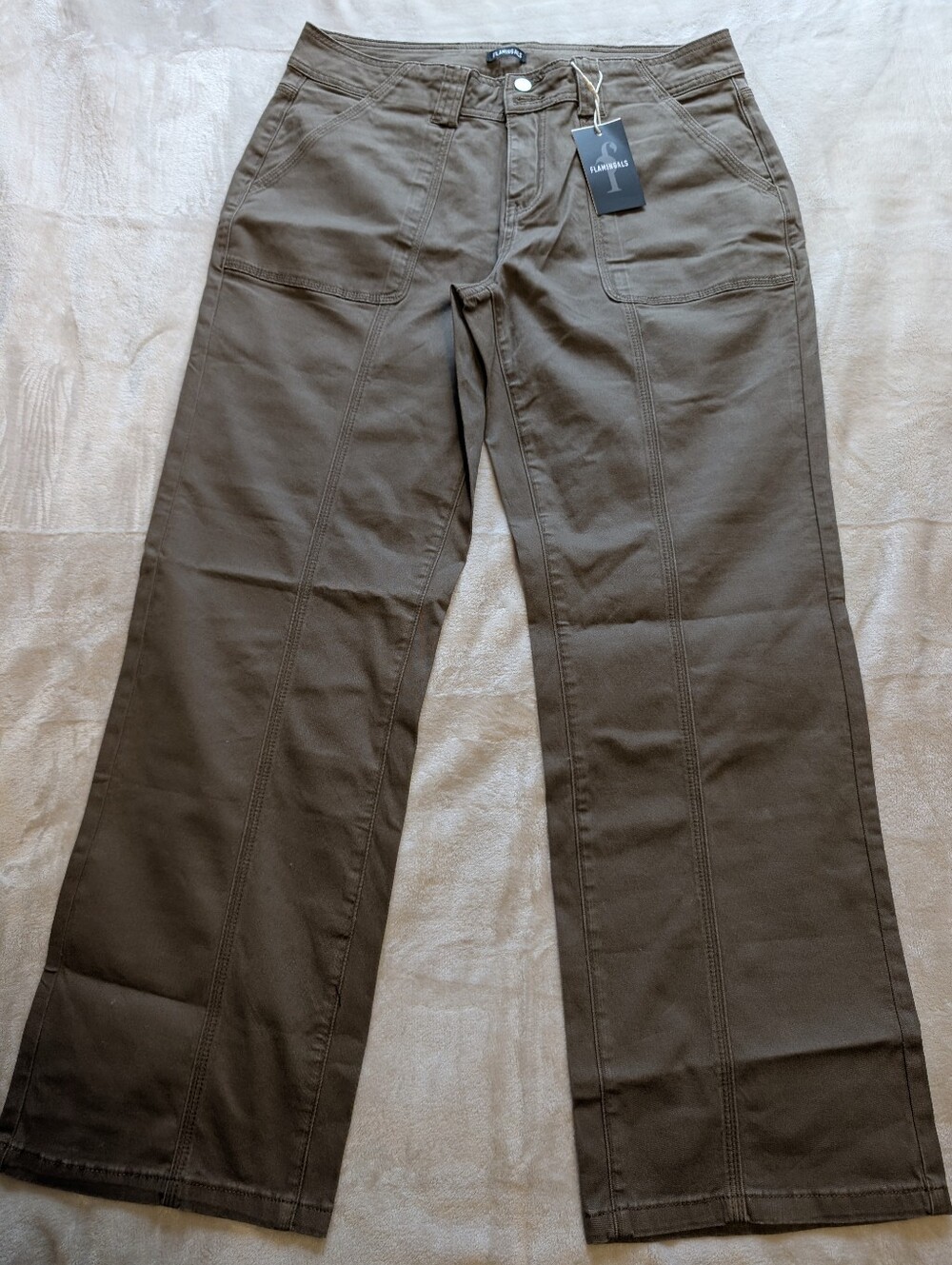 Flamingals Straight Leg Mid Rise Solid Seam Front Pants NWT Women's XL